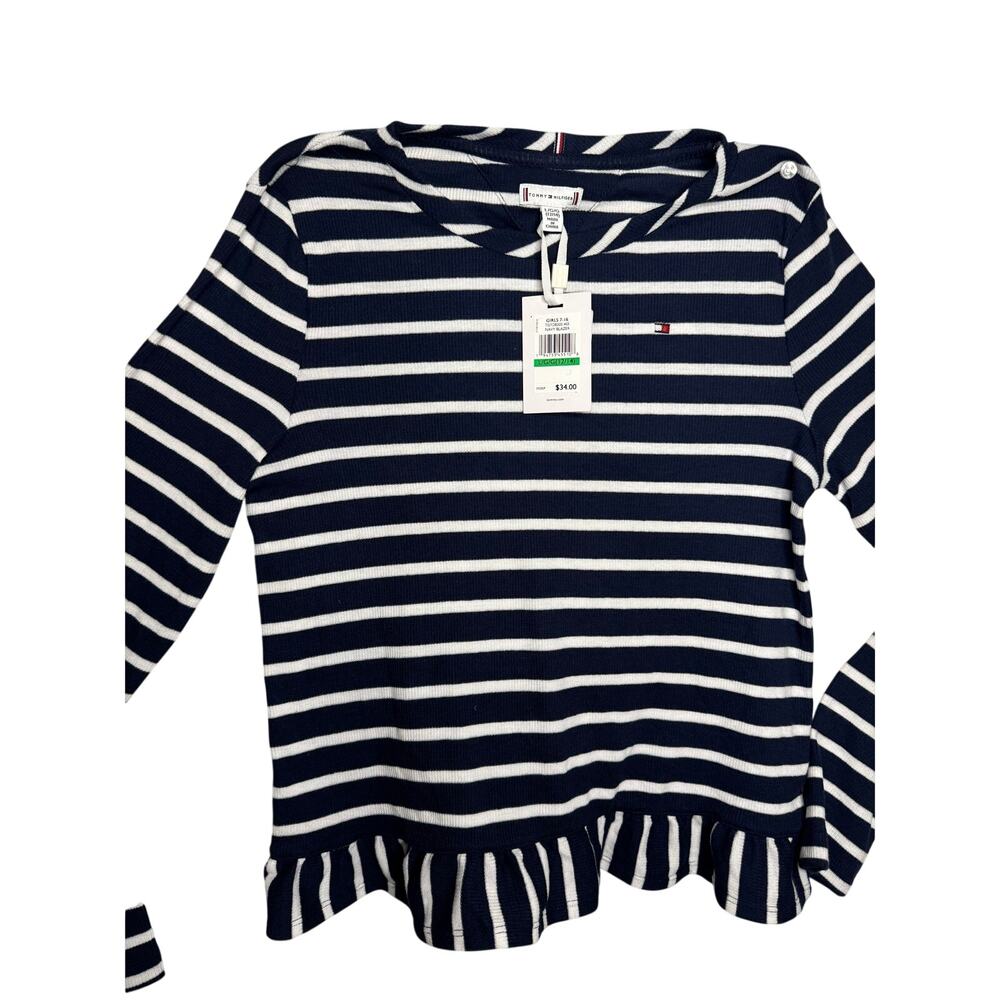 Tommy Crewcuts Girls' Striped Shirt  Long-Sleeve Navy Blazer Size Large (12/14)